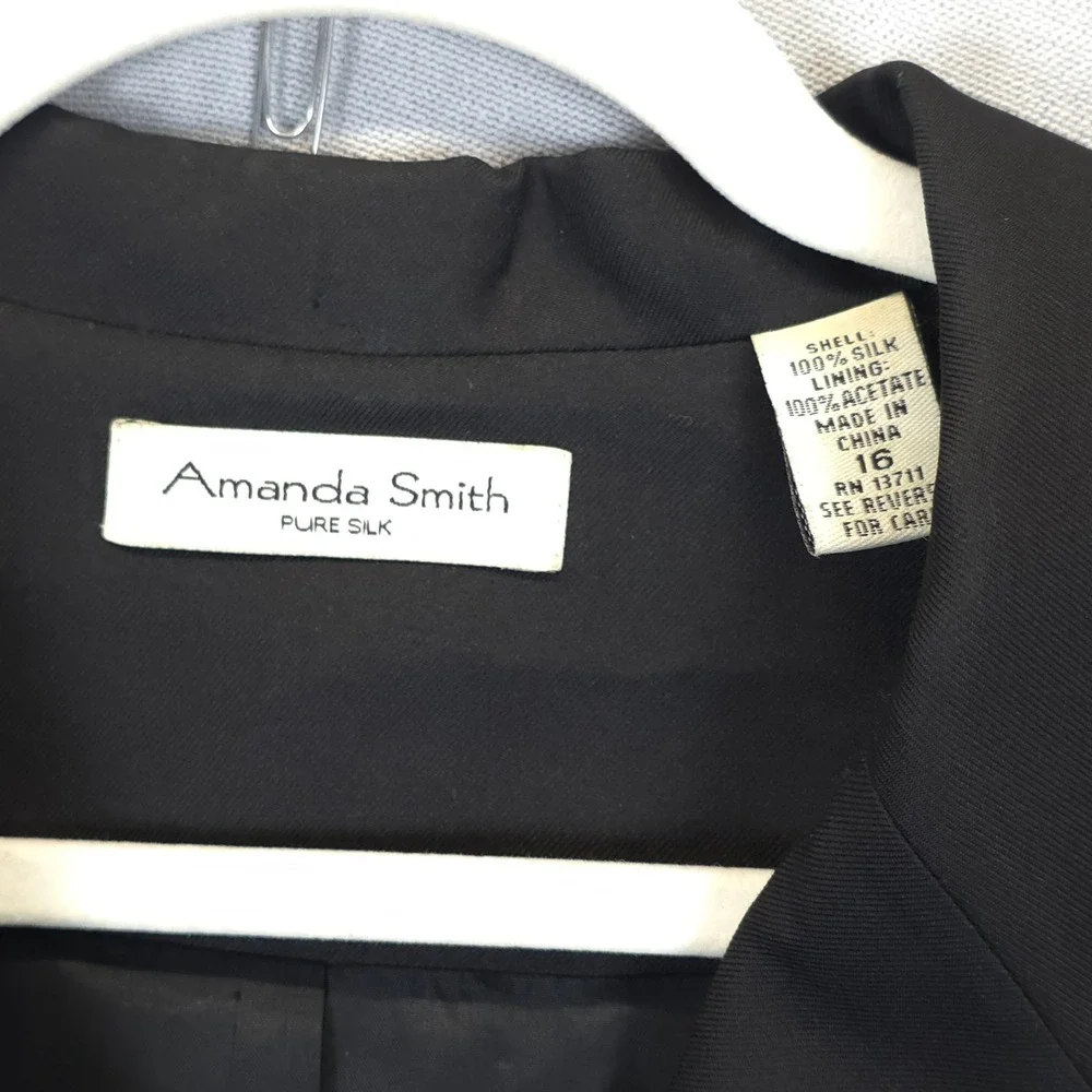 Amanda Smith Blazer Womens 16 Pure Silk Black‎ 3 Button Lined Career Jacket